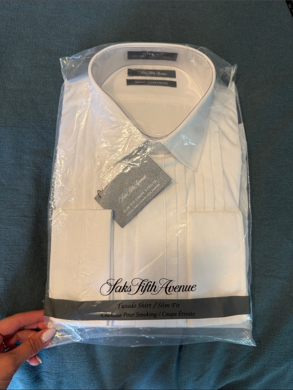 Saks Fifth Avenue White Pleated Tuxedo Dress Shirt